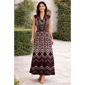 Chico’s Ikat Brown Maxi Boho Dress size Medium US 8 Chicos 1